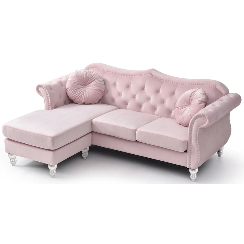 Aksamitna sofa Hollywood z odwracalnym szezlongiem