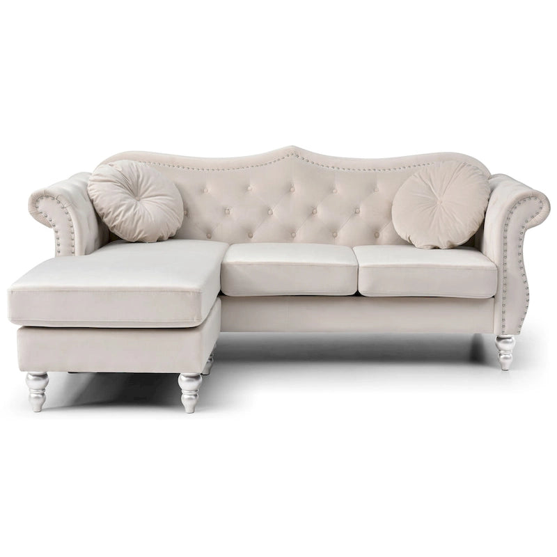 Aksamitna sofa Hollywood z odwracalnym szezlongiem