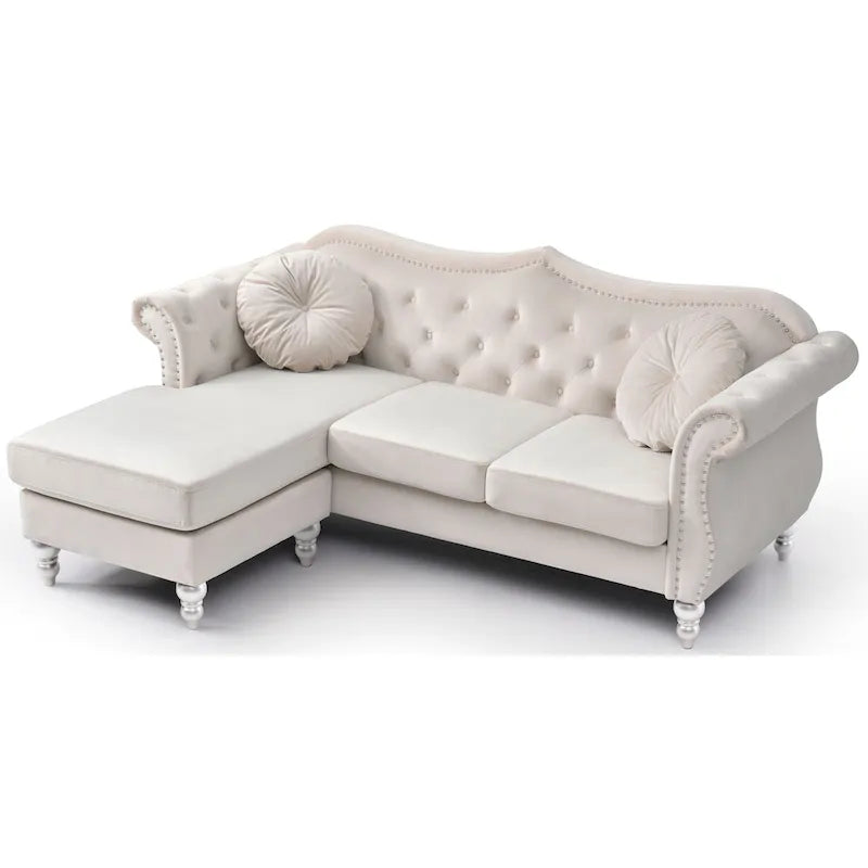 Aksamitna sofa Hollywood z odwracalnym szezlongiem