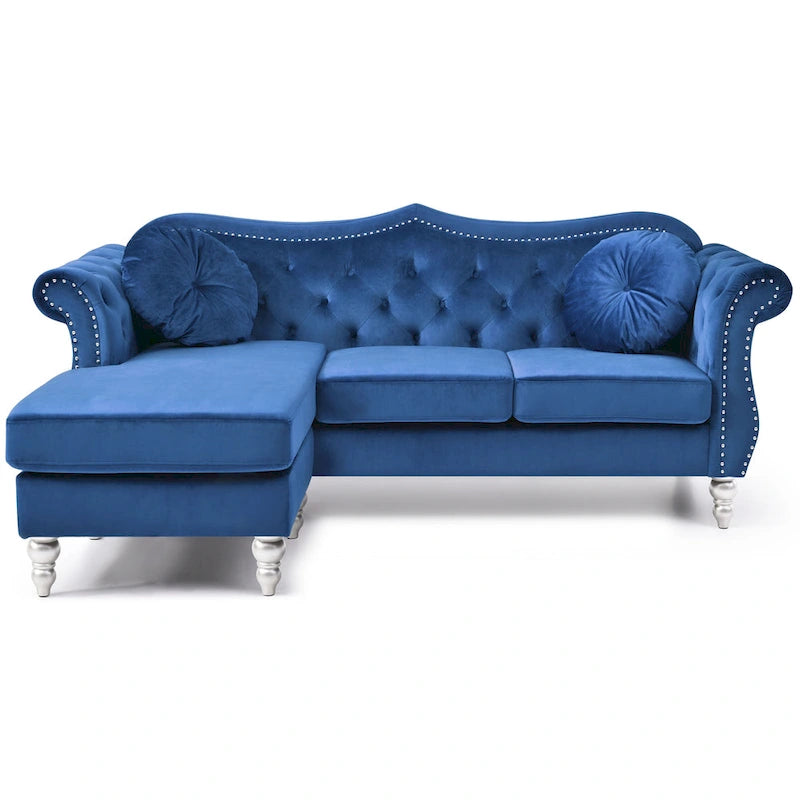 Aksamitna sofa Hollywood z odwracalnym szezlongiem