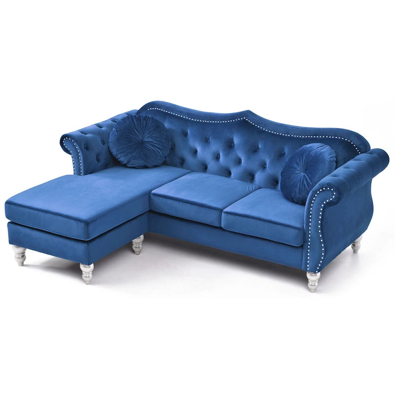 Aksamitna sofa Hollywood z odwracalnym szezlongiem