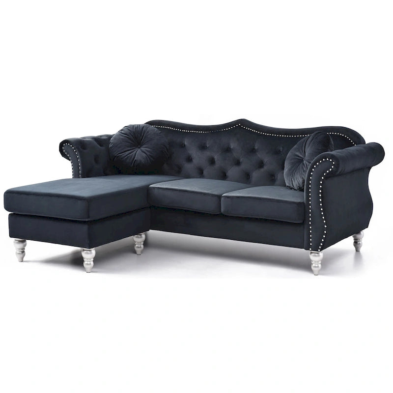 Aksamitna sofa Hollywood z odwracalnym szezlongiem