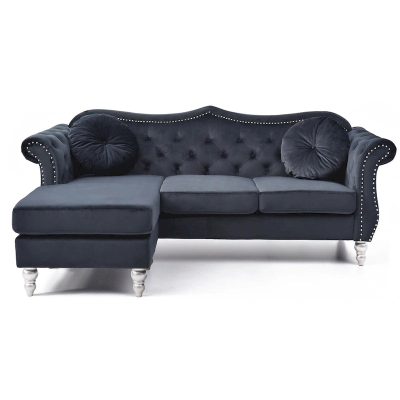 Aksamitna sofa Hollywood z odwracalnym szezlongiem