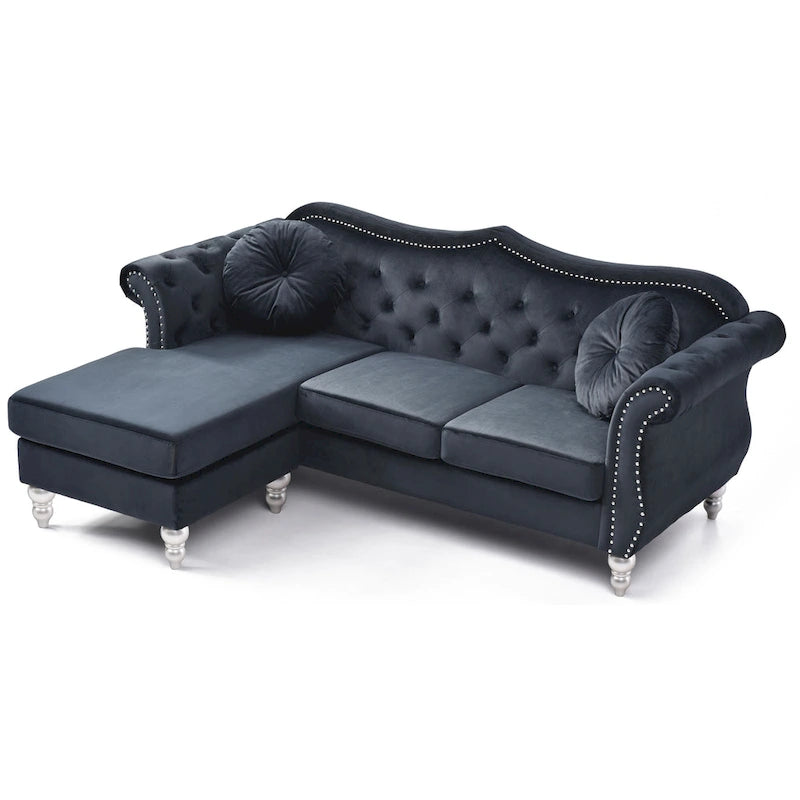 Aksamitna sofa Hollywood z odwracalnym szezlongiem