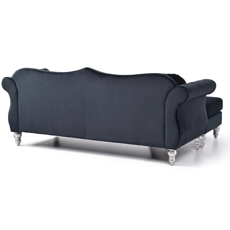 Aksamitna sofa Hollywood z odwracalnym szezlongiem