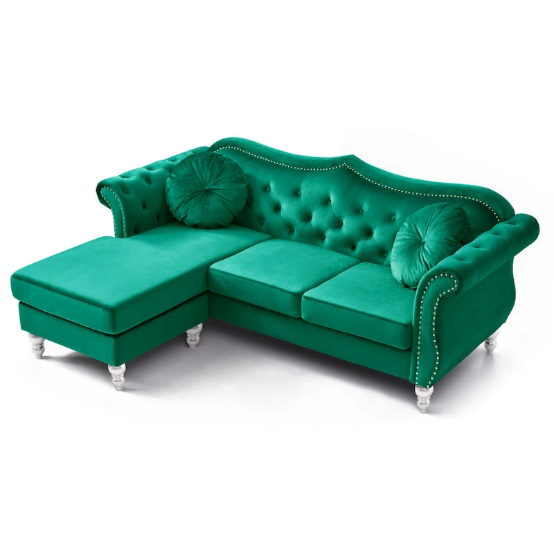 Aksamitna sofa Hollywood z odwracalnym szezlongiem