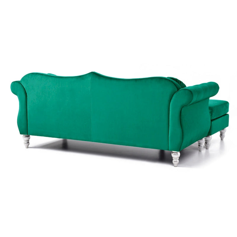 Aksamitna sofa Hollywood z odwracalnym szezlongiem