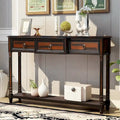 Console­##tafel van massief hout met 3 laden en plank