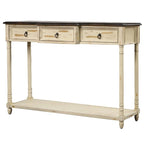 Console­##tafel van massief hout met 3 laden en plank