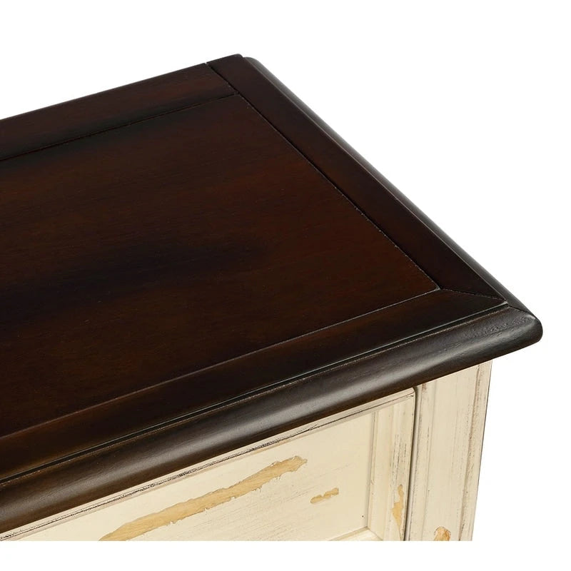 Console­##tafel van massief hout met 3 laden en plank