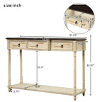 Console­##tafel van massief hout met 3 laden en plank