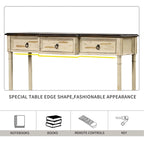 Console­##tafel van massief hout met 3 laden en plank