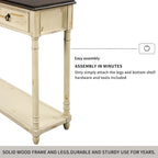 Console­##tafel van massief hout met 3 laden en plank