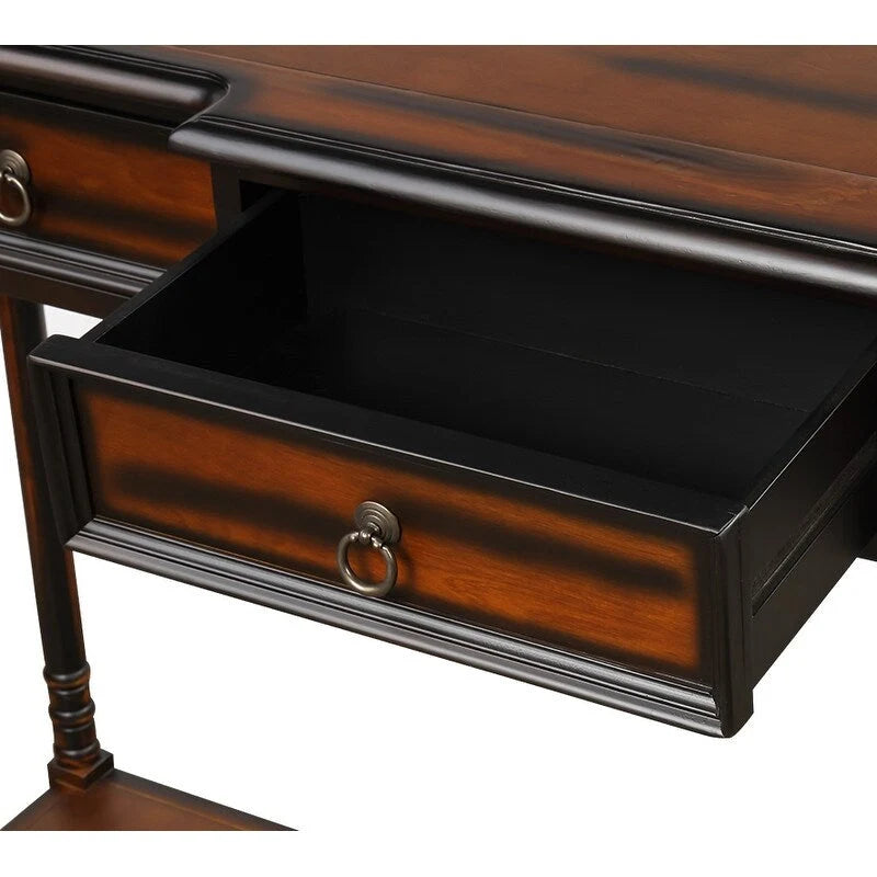 Console­##tafel van massief hout met 3 laden en plank