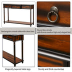 Console­##tafel van massief hout met 3 laden en plank