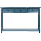 Console­##tafel van massief hout met 3 laden en plank
