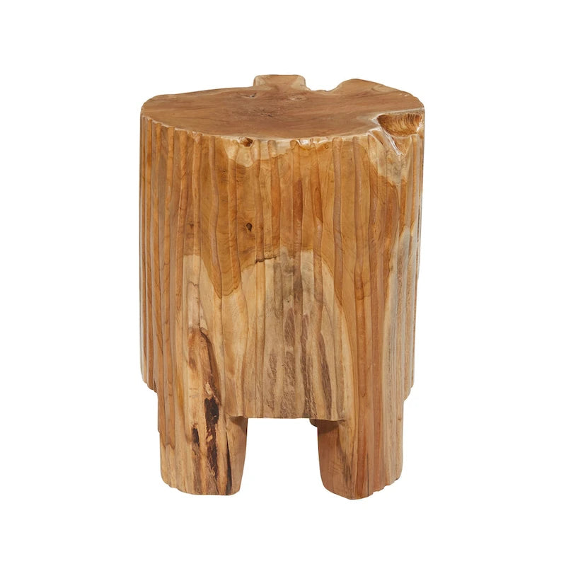 Handgefertigter Akzenttisch aus Teakholz mit natürlicher Baumkante - Braun - 12W x 12L x 16H