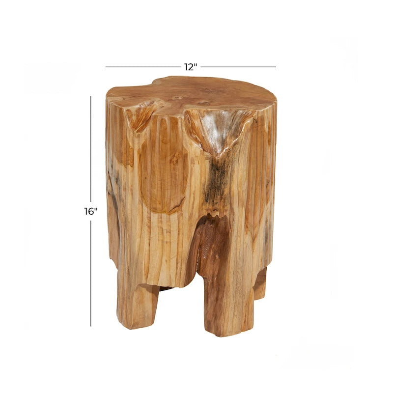 Handgefertigter Akzenttisch aus Teakholz mit natürlicher Baumkante - Braun - 12W x 12L x 16H