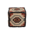 Handgefertigter Indo-Woll- und Jute-Pouf - 16 x 16 x 16