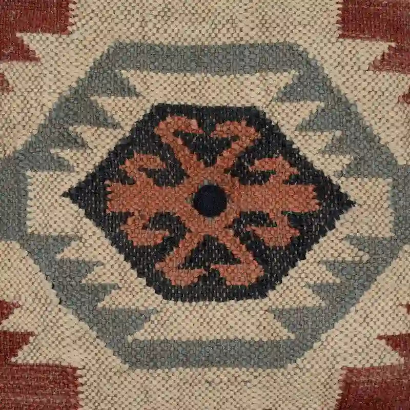 Handgefertigter Indo-Woll- und Jute-Pouf - 16 x 16 x 16