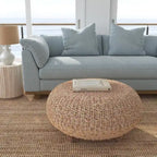 Natural Whitewashed Abaca Round Coffee Table Ottoman by East at Main