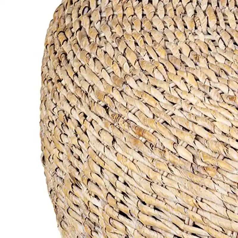 Okrągły puf-stolik kawowy z abaki w naturalnym bielonym kolorze