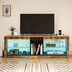 LED-RGB-TV-Schrank mit Steckdosen für Fernseher bis zu 55/60 Zoll, Entertainment-Center mit Glasregalen