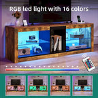 LED-RGB-TV-Schrank mit Steckdosen für Fernseher bis zu 55/60 Zoll, Entertainment-Center mit Glasregalen