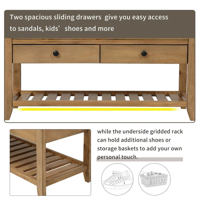 Aufbewahrungsbank für den Eingangsbereich mit gepolsterter Sitzfläche und Schubladen - 39L x 14W x 19.8H