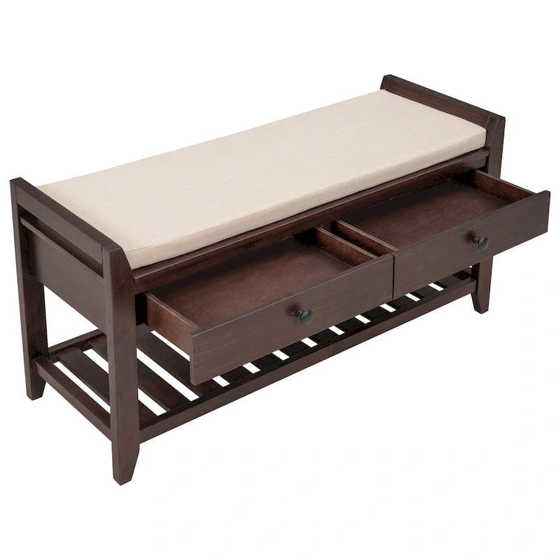 Aufbewahrungsbank für den Eingangsbereich mit gepolsterter Sitzfläche und Schubladen - 39L x 14W x 19.8H