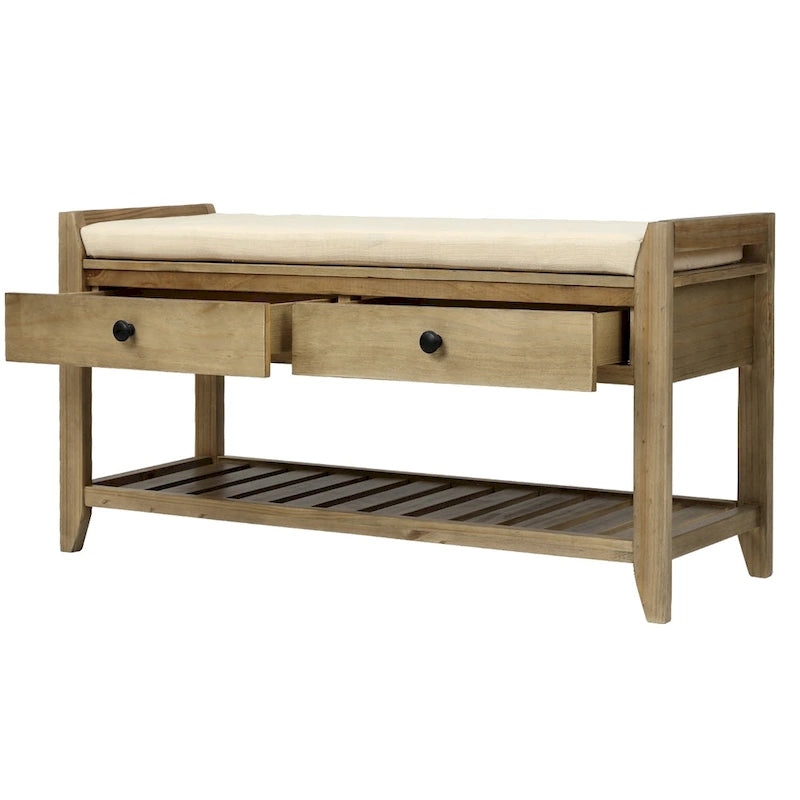 Aufbewahrungsbank für den Eingangsbereich mit gepolsterter Sitzfläche und Schubladen - 39L x 14W x 19.8H