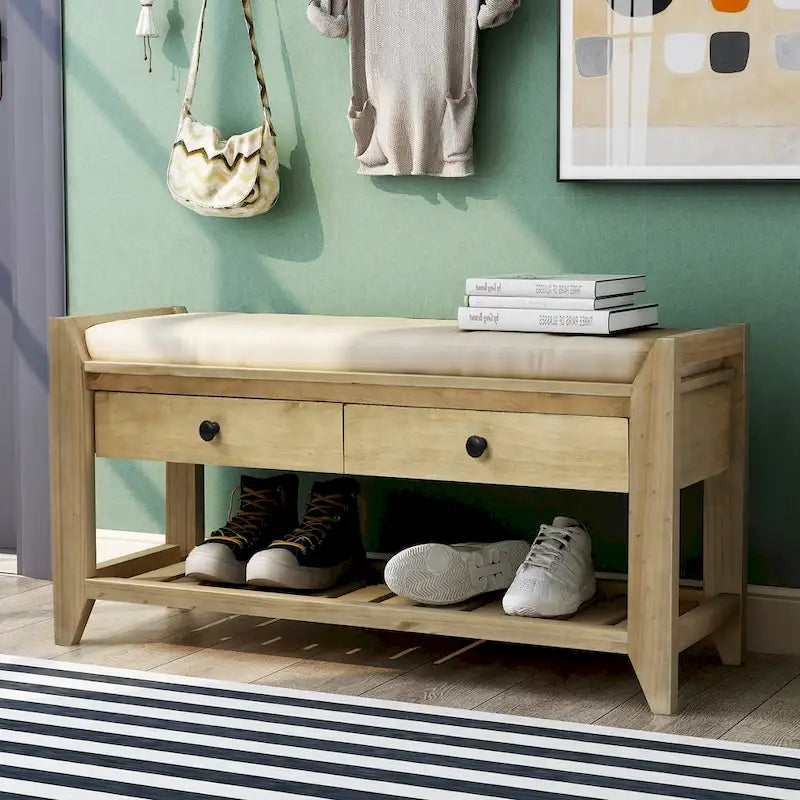 Aufbewahrungsbank für den Eingangsbereich mit gepolsterter Sitzfläche und Schubladen - 39L x 14W x 19.8H
