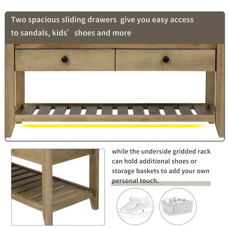 Aufbewahrungsbank für den Eingangsbereich mit gepolsterter Sitzfläche und Schubladen - 39L x 14W x 19.8H