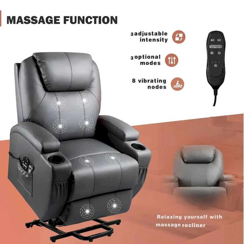 Elektrischer Aufstehsessel aus Kunstleder mit Massagefunktion