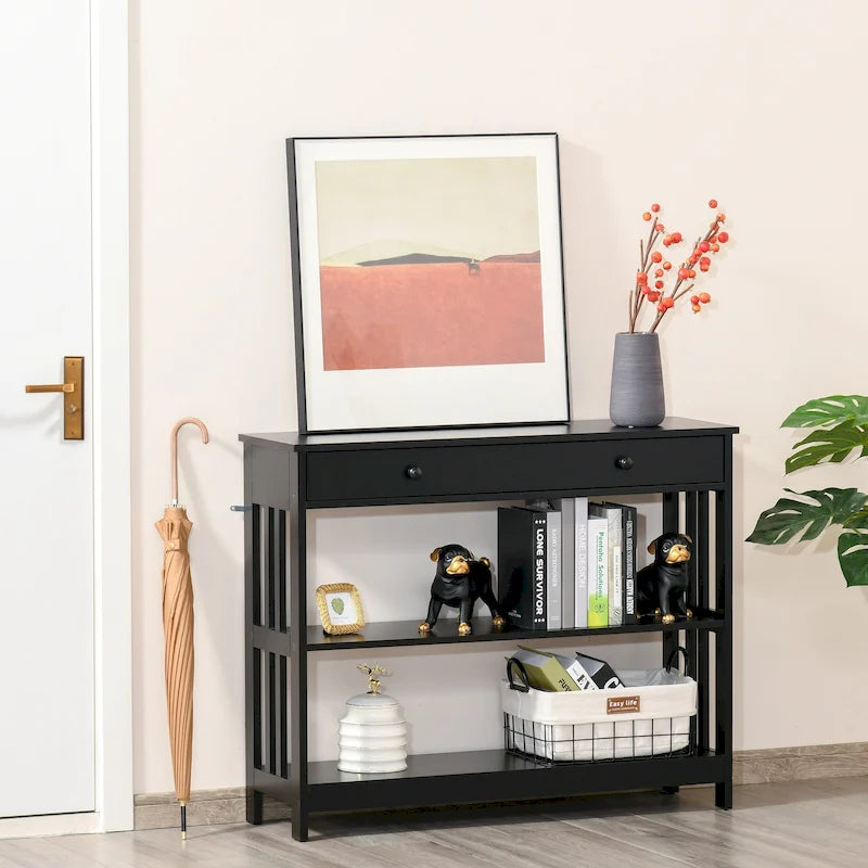 Konsolentisch mit Schubladen und 2 Regalen, moderner Sofatisch für Eingangsbereich, Wohnzimmer und Schlafzimmer
