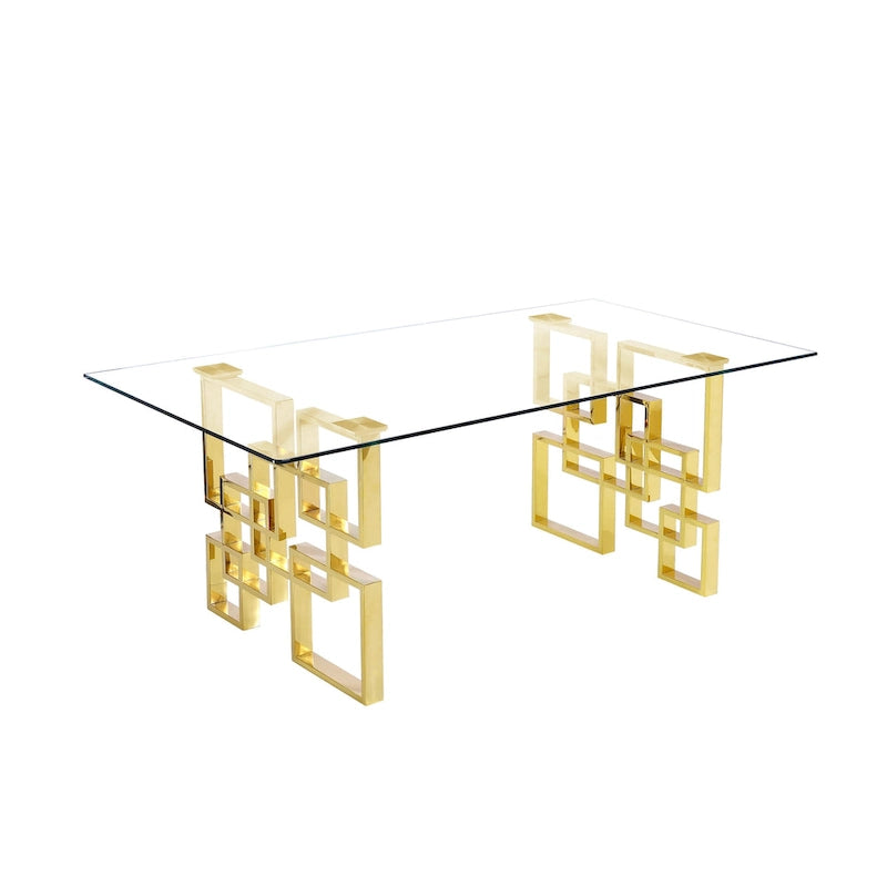 Esstisch aus gehärtetem Glas mit Edelstahl