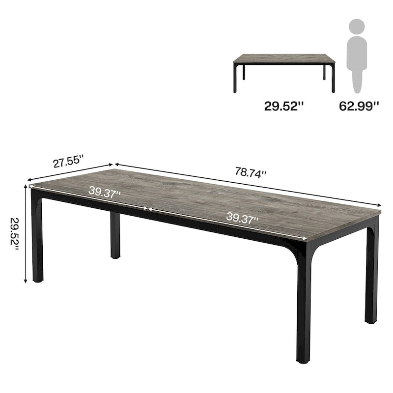Table à manger pour 6 à 8 personnes, table rectangulaire de cuisine et de salle à manger de 78 pouces de long