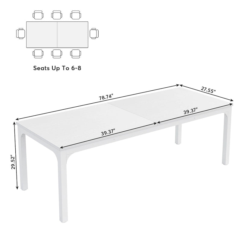 Table à manger pour 6 à 8 personnes, table rectangulaire de cuisine et de salle à manger de 78 pouces de long