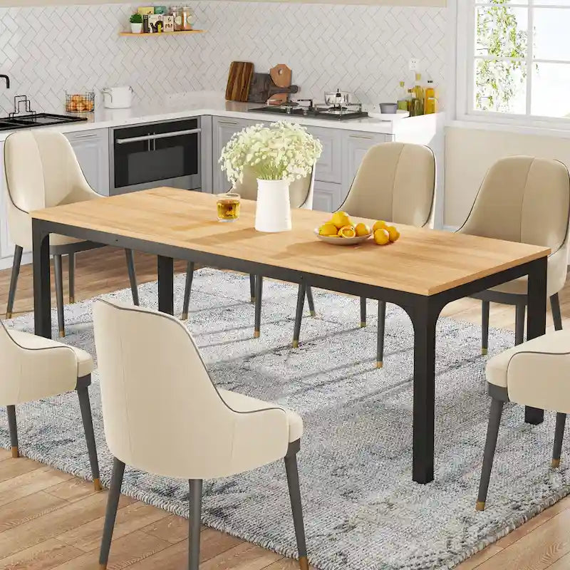 Table à manger pour 6 à 8 personnes, table rectangulaire de cuisine et de salle à manger de 78 pouces de long