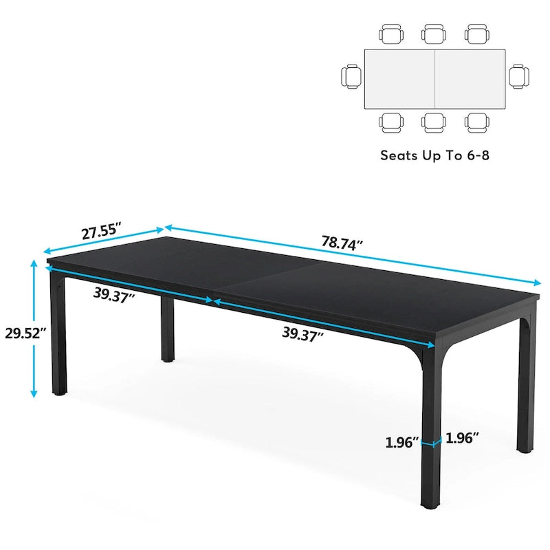 Table à manger pour 6 à 8 personnes, table rectangulaire de cuisine et de salle à manger de 78 pouces de long