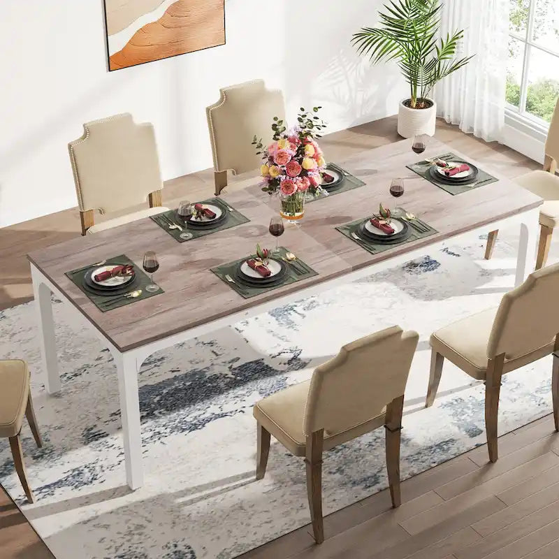 Table à manger pour 6 à 8 personnes, table rectangulaire de cuisine et de salle à manger de 78 pouces de long