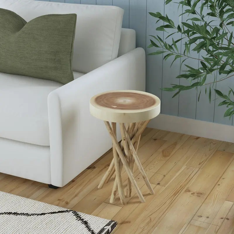 Solid Wood Cross-Cut Accent Table With Branch Base by East at Main - Small