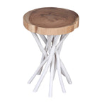 Tavolino decorativo piccolo in legno massello tagliato trasversalmente con base a forma di ramo