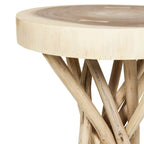 Tavolino decorativo piccolo in legno massello tagliato trasversalmente con base a forma di ramo