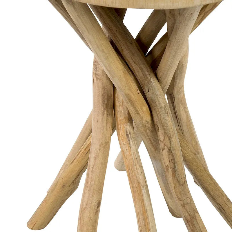Tavolino decorativo piccolo in legno massello tagliato trasversalmente con base a forma di ramo