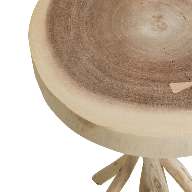 Tavolino decorativo piccolo in legno massello tagliato trasversalmente con base a forma di ramo