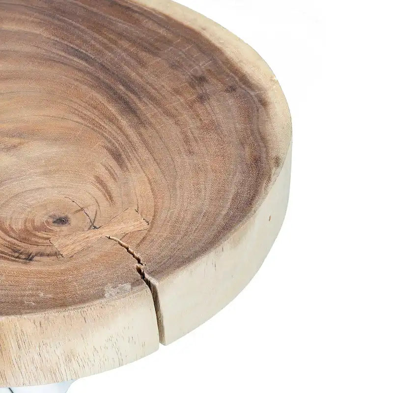 Tavolino decorativo piccolo in legno massello tagliato trasversalmente con base a forma di ramo