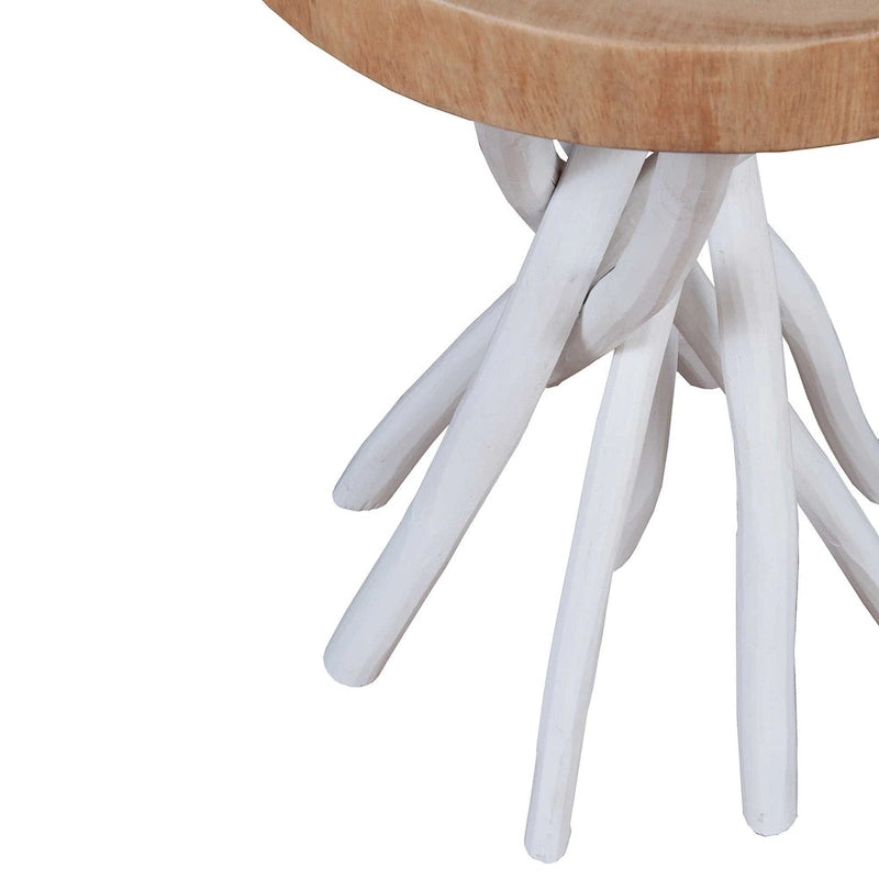 Tavolino decorativo piccolo in legno massello tagliato trasversalmente con base a forma di ramo