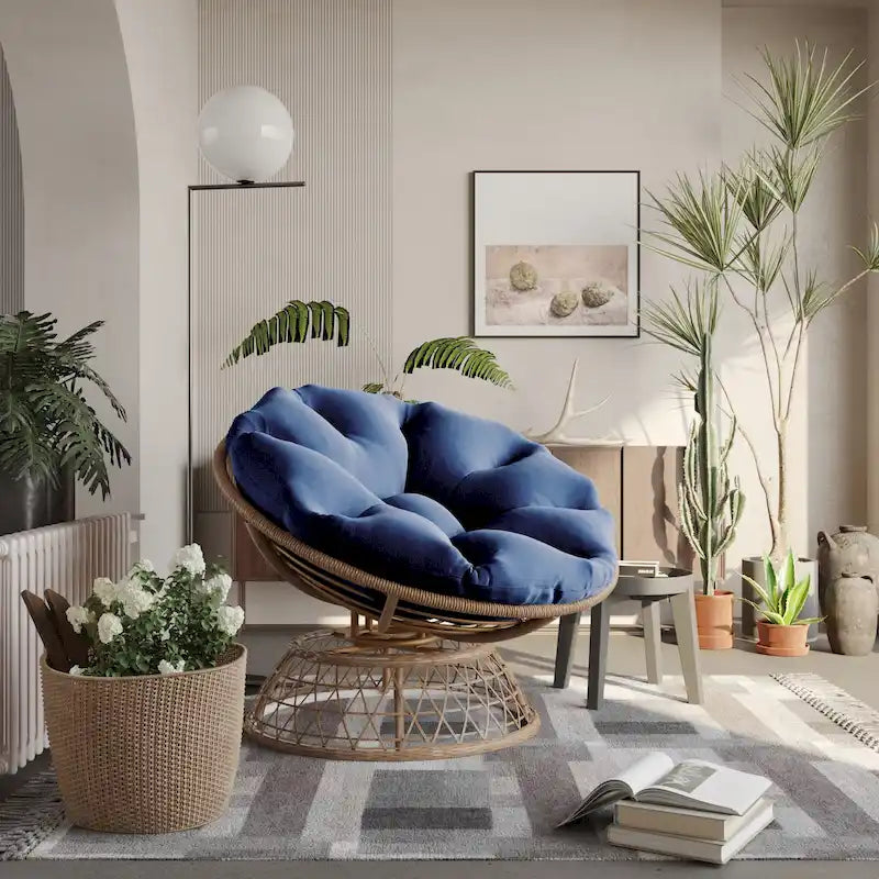Gelber Korbgeflecht-Papasan-Drehstuhl für Terrasse und Außenbereich