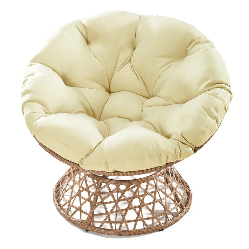 Gelber Korbgeflecht-Papasan-Drehstuhl für Terrasse und Außenbereich